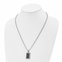 Stainless Steel Polished with Black Carbon Fiber Inlay Rectangle Necklac, 22" view 4