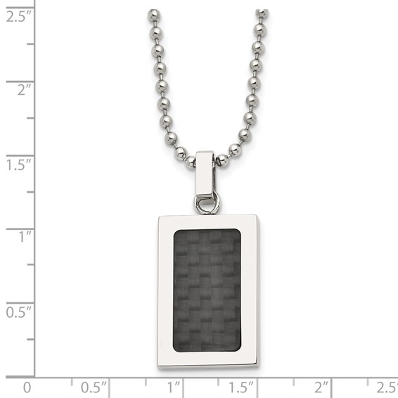 Stainless Steel 22in Polished w/Black Carbon Fiber Inlay Rectangle Necklac
