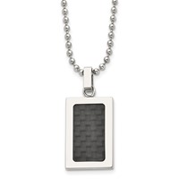 Stainless Steel Polished with Black Carbon Fiber Inlay Rectangle Necklac, 22" view 1