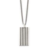 Chisel Stainless Steel Brushed with Black Rubber Inlay Rectangle Dog Tag on a 22 Inch Curb Chain Necklace view 3