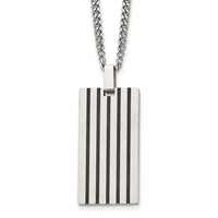Chisel Stainless Steel Brushed with Black Rubber Inlay Rectangle Dog Tag on a 22 Inch Curb Chain Necklace view 1