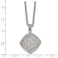 Chisel Stainless Steel Polished Clear and Pink CZ Square Pendant on a Cable Chain Necklace, 18" view 3