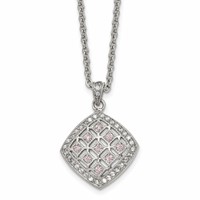 Chisel Stainless Steel Polished Clear and Pink CZ Square Pendant on a Cable Chain Necklace, 18" view 1