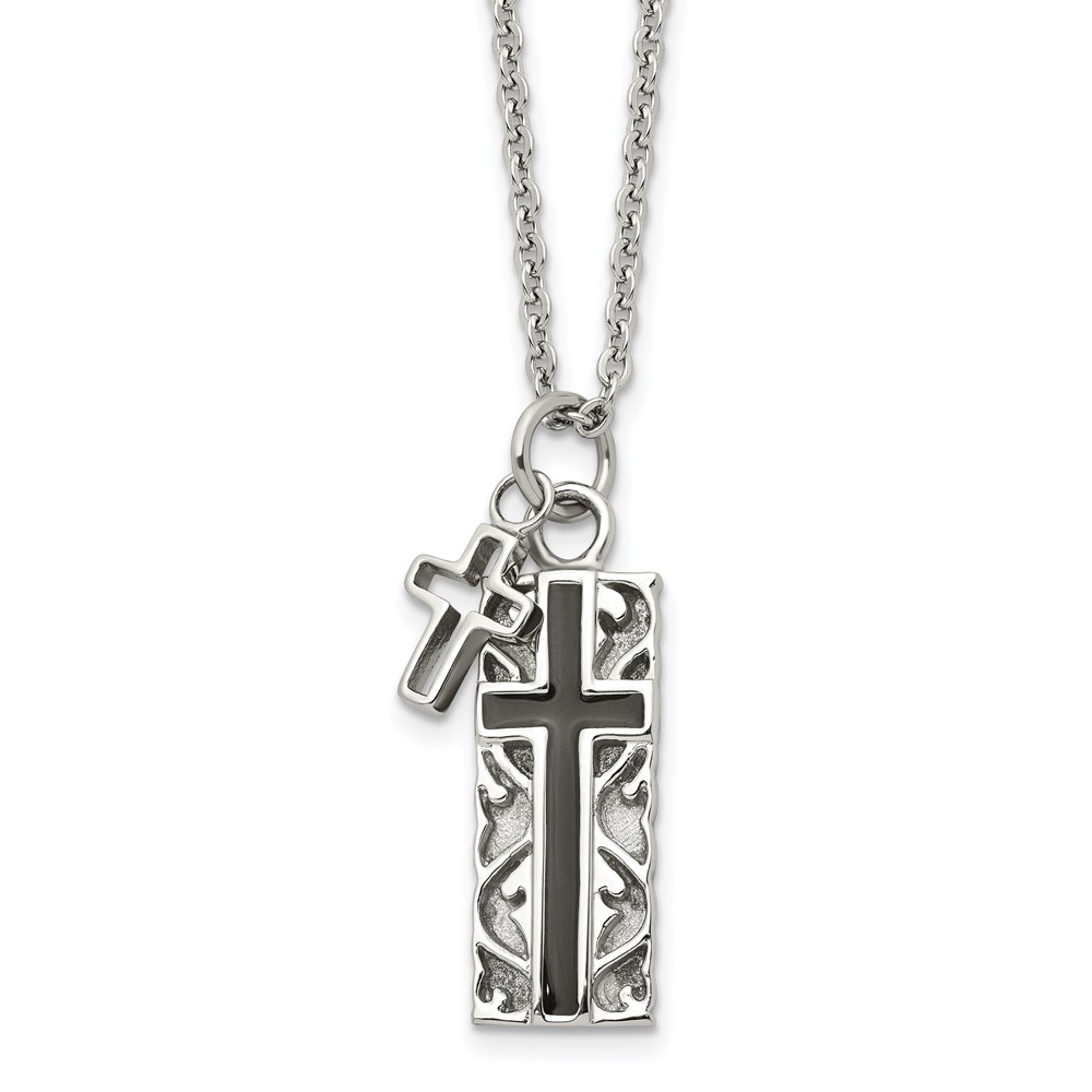 Stainless Steel Polished Black IP-plated 2 piece Cross 20in Necklace