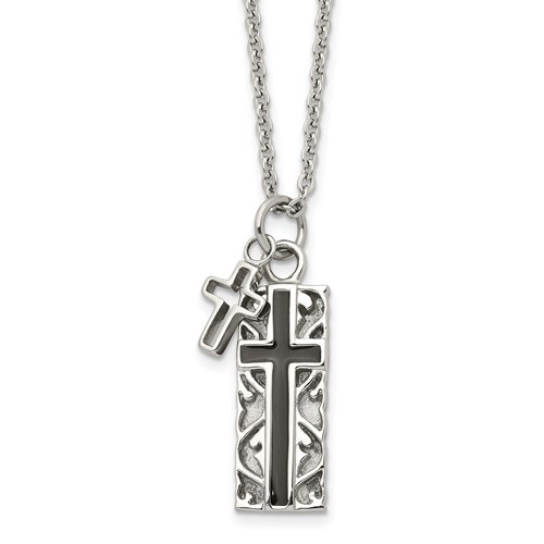 Chisel Stainless Steel Polished Black IP-plated 2 Piece Cross Pendant on a Cable Chain Necklace, 20"
