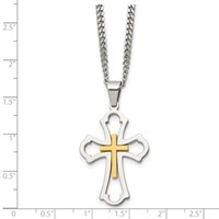 Chisel Stainless Steel Brushed and Polished Yellow IP-plated Cross Pendant on a Curb Chain Necklace, 22" view 5