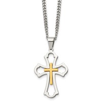Chisel Stainless Steel Brushed and Polished Yellow IP-plated Cross Pendant on a Curb Chain Necklace, 22" view 1