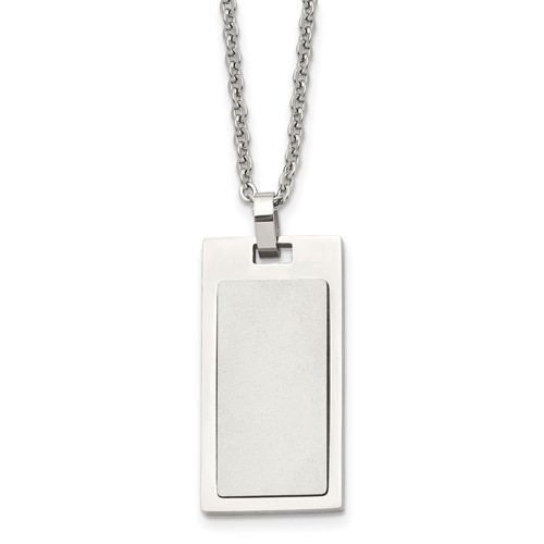 Chisel Stainless Steel Brushed and Polished Rectangle Dog Tag on a Cable Chain Necklace, 22"