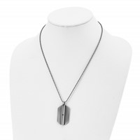 Stainless Steel Antiqued and Brushed Necklace with Black CZ Dog Tag, 20" view 4