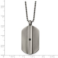Stainless Steel Antiqued and Brushed Necklace with Black CZ Dog Tag, 20" view 3