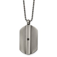 Stainless Steel Antiqued and Brushed Necklace with Black CZ Dog Tag, 20" view 1