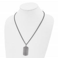 Chisel Stainless Steel Brushed and Textured Necklace with Black CZ Dog Tag on a Curb Chain, 22" view 4