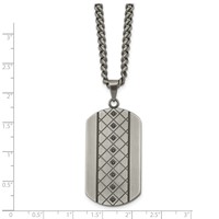 Chisel Stainless Steel Brushed and Textured Necklace with Black CZ Dog Tag on a Curb Chain, 22" view 3