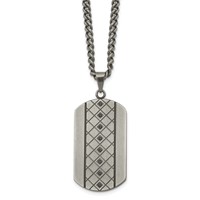 Chisel Stainless Steel Brushed and Textured Necklace with Black CZ Dog Tag on a Curb Chain, 22" view 1