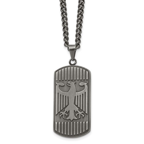 Chisel Stainless Steel Antiqued and Brushed Phoenix Dog Tag on a Curb Chain Necklace, 22"