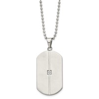 Chisel Stainless Steel Brushed and Polished Necklace with CZ Dog Tag on a Ball Chain, 20" view 3