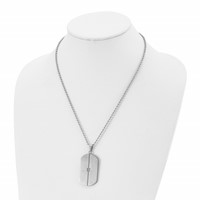 Chisel Stainless Steel Brushed and Polished Necklace with CZ Dog Tag on a Ball Chain, 20" view 4