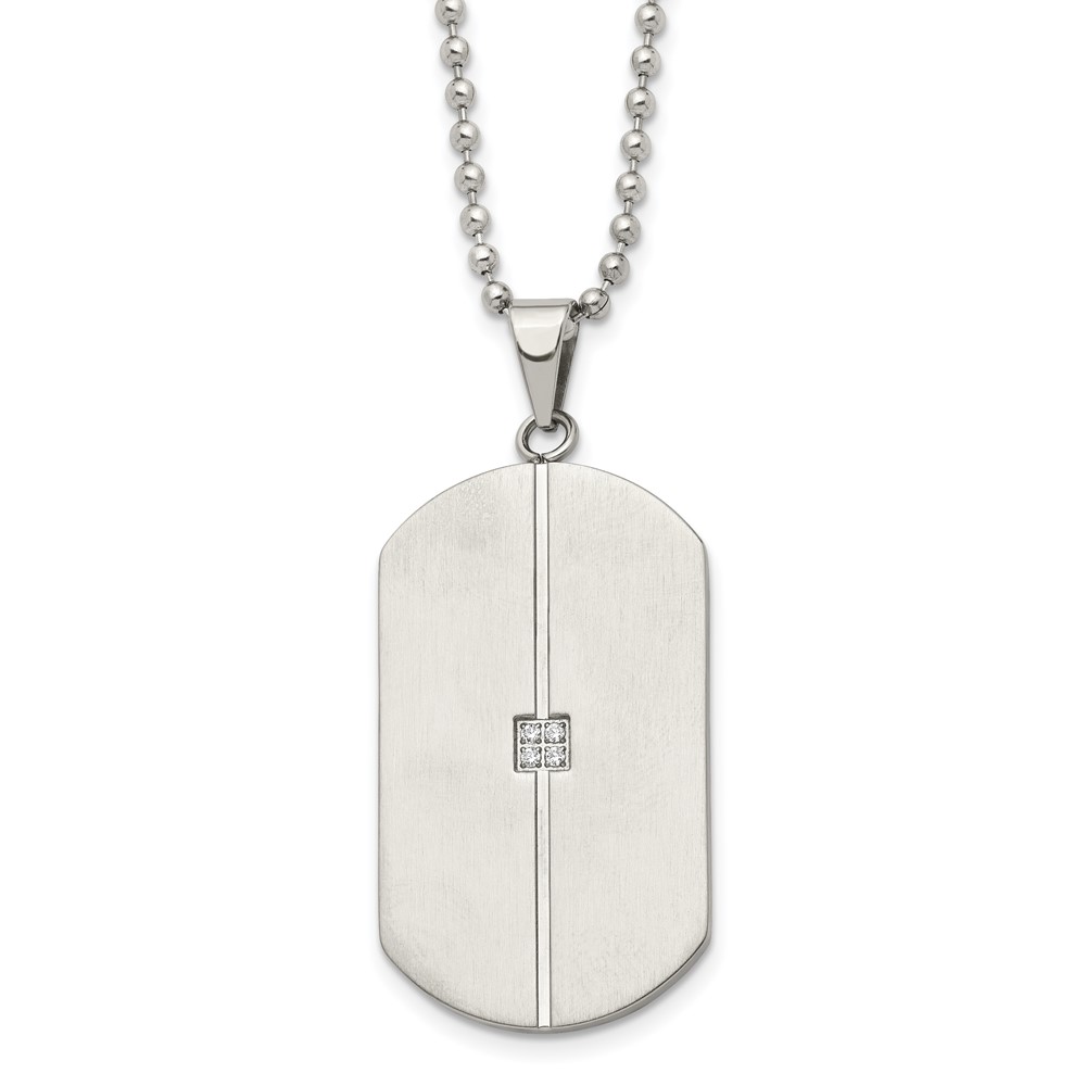 Stainless Steel 20in Brushed and Polished w/CZs Dog Tag Necklace
