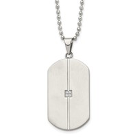 Chisel Stainless Steel Brushed and Polished Necklace with CZ Dog Tag on a Ball Chain, 20" view 1