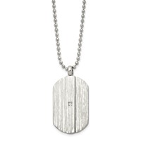 Stainless Steel Brushed & Polished Necklace with CZ Dog Tag, 20" view 3