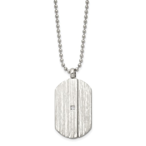 Stainless Steel 20in Brushed & Polished w/CZ Dog Tag Necklace