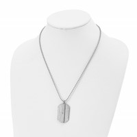 Stainless Steel Brushed & Polished Necklace with CZ Dog Tag, 20" view 4