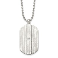 Stainless Steel Brushed & Polished Necklace with CZ Dog Tag, 20" view 1