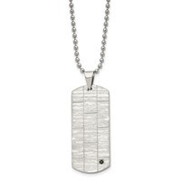 Chisel Stainless Steel Polished and Satin Necklace with Black CZ Dog Tag on a Ball Chain, 20" view 3