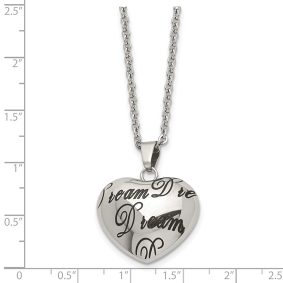 Stainless Steel Polished Enameled DREAM Hollow Heart 18in Necklace