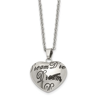 Stainless Steel Polished Enameled DREAM Hollow Heart 18in Necklace