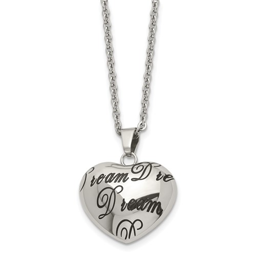 Stainless Steel Polished Enameled Dream Hollow Heart Necklace, 18"