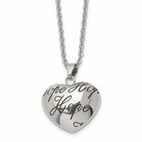 Chisel Stainless Steel Polished and Enameled Hope Hollow Heart Pendant on an Cable Chain Necklace, 18" view 1