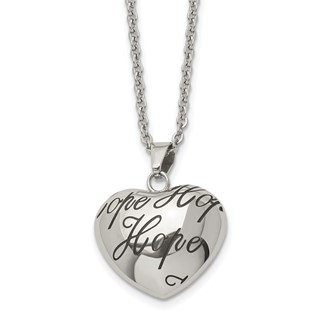 Chisel Stainless Steel Polished and Enameled HOPE Hollow Heart Pendant on an 18 inch Cable Chain Necklace
