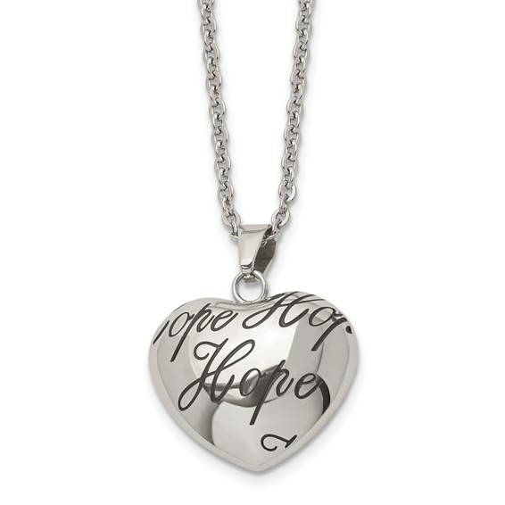 Chisel Stainless Steel Polished and Enameled HOPE Hollow Heart Pendant on an 18 inch Cable Chain Necklace