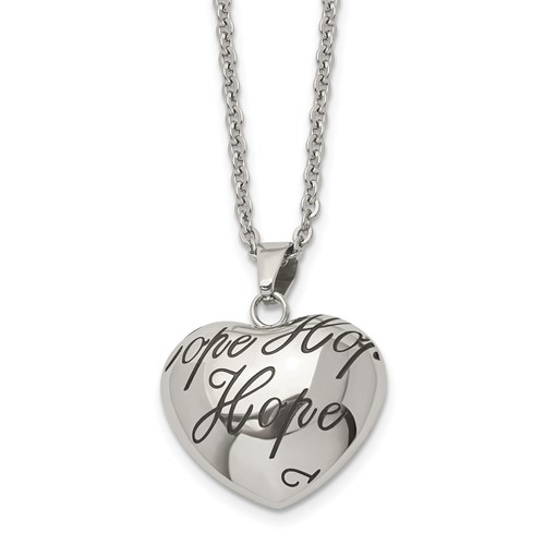 Chisel Stainless Steel Polished and Enameled Hope Hollow Heart Pendant on an Cable Chain Necklace, 18"
