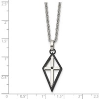 Stainless Steel Polished Black IP-plated Necklace with CZ Cross, 20" view 3
