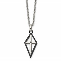 Stainless Steel Polished Black IP-plated Necklace with CZ Cross, 20" view 1