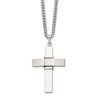 Chisel Stainless Steel Brushed and Polished Cross Pendant on a Curb Chain Necklace, 22" view 3