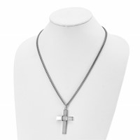 Chisel Stainless Steel Brushed and Polished Cross Pendant on a Curb Chain Necklace, 22" view 4