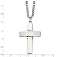 Chisel Stainless Steel Brushed and Polished Cross Pendant on a Curb Chain Necklace, 22" view 5