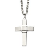 Chisel Stainless Steel Brushed and Polished Cross Pendant on a Curb Chain Necklace, 22" view 1
