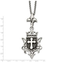 Chisel Stainless Steel Antiqued and Enameled Cross Pendant on a Spiga Chain Necklace, 22" view 3