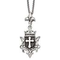 Chisel Stainless Steel Antiqued and Enameled Cross Pendant on a Spiga Chain Necklace, 22" view 1