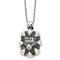 Chisel Stainless Steel Antiqued and Polished Tiger and Skull Pendant on a Rope Chain Necklace, 20" view 3