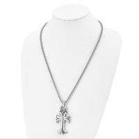 Chisel Stainless Steel Antiqued and Polished Cross Pendant on a Spiga Chain Necklace, 24" view 4