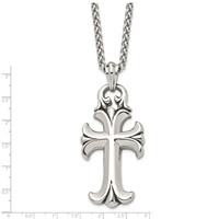 Chisel Stainless Steel Antiqued and Polished Cross Pendant on a Spiga Chain Necklace, 24" view 3