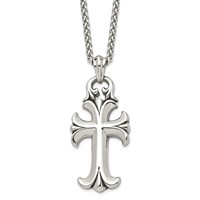 Chisel Stainless Steel Antiqued and Polished Cross Pendant on a Spiga Chain Necklace, 24" view 1