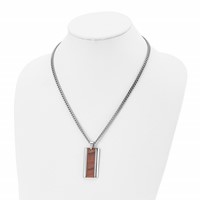 Chisel Stainless Steel Polished Koa Wood Inlay Enameled Pendant on a Curb Chain Necklace, 20" view 4