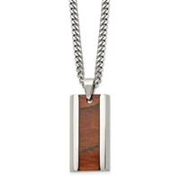 Chisel Stainless Steel Polished Koa Wood Inlay Enameled Pendant on a Curb Chain Necklace, 20" view 1