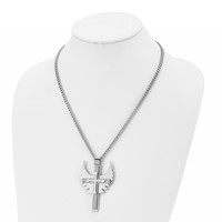 Chisel Stainless Steel Brushed and Polished Cross Necklace with Wings Pendnat on a Curb Chain, 20" view 4